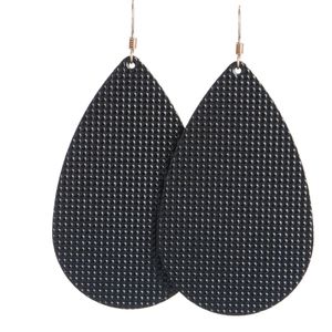 Nickel and Suede Large Teardrop Leather Earrings Afterglow Black